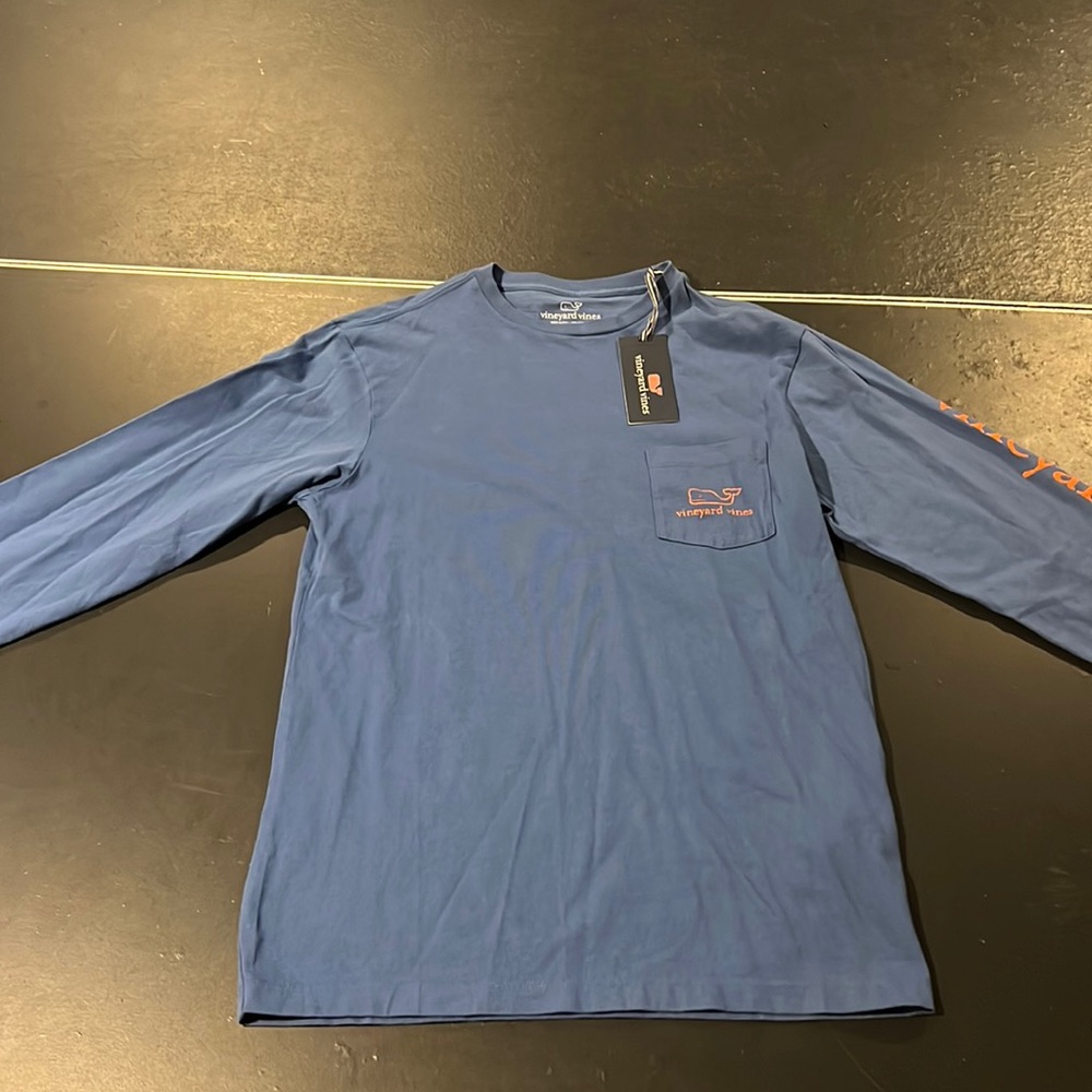 VINEYARD VINES Blue Orange Whale Print Long Sleeve Tee Men's XS